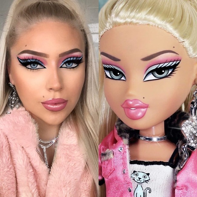 Para wanita tersebut bertransformasi jadi boneka Bratz dengan kreatifitas makeup mereka. Seperti makeup artist dengan akun Instagram @lenkalul tampil persis seperti Bratz. Foto: Instagram