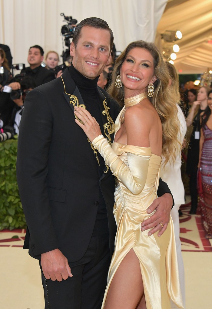 ATLANTA, GA - FEBRUARY 03:  Tom Brady #12 of the New England Patriots celebrates with his wife Gisele BÃ¼ndchen after the Super Bowl LIII against the Los Angeles Rams at Mercedes-Benz Stadium on February 3, 2019 in Atlanta, Georgia. The New England Patriots defeat the Los Angeles Rams 13-3.  (Photo by Kevin C. Cox/Getty Images)