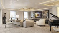 Tillberg Design of Sweden merancang lampu gantung emas, marmer Italia, dan karya seni yang tak ternilai. Jika memesan ke suite mewah ini, Anda akan mendapatkan layanan VIP sepanjang perjalanan (Regent Seven Seas Cruises/CNN Travel) 