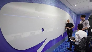 Salah satu ruang miting Google dengan papan tulis berbentuk ikan paus. (Foto: Instagram/lifeatgoogle)