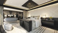 Kamar suite ini ada di kapal pesiar Seven Seas Splendor. Tempat tidurnya dibuat khusus oleh Hastens, perusahaan Swedia dengan bingkai kayu pinus (Regent Seven Seas Cruises/CNN Travel)