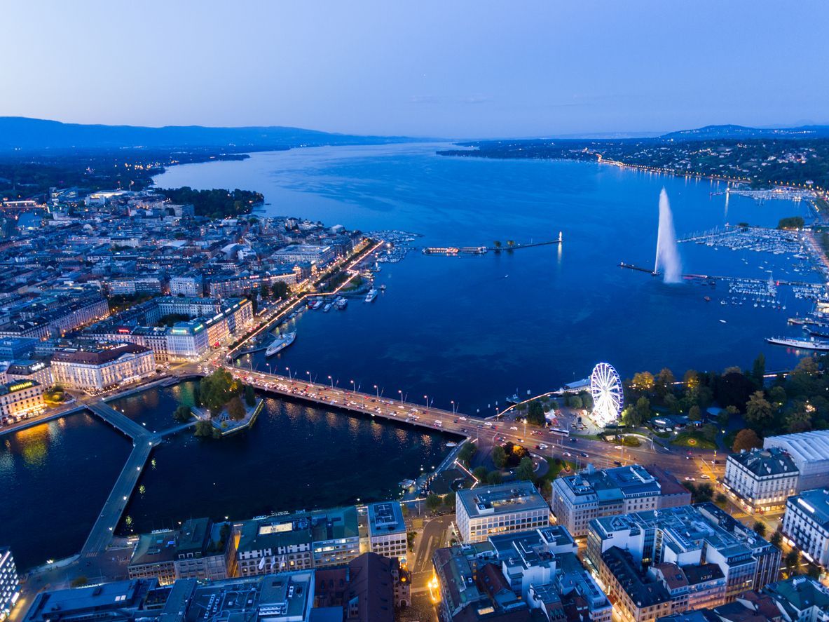 Geneva cityscape of sunset in summer, Switzerland