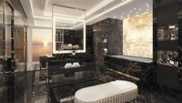 Suite ini seluas 412 m2, mencakup kamar tidur utama yang megah, kamar tidur tamu, ruang makan pribadi, ruang santai, sauna, ruang uap dan ruang spa. Kapal pesiarnya baru beroperasi di tahun 2020 (Regent Seven Seas Cruises/CNN Travel)