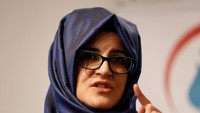 Hatice Cengiz turut memberikan sambutan dalam acara penerbitan buku Jamal Khashoggi di Istanbul, Turki.