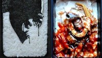 Menampilkan siluet alien dan wujud menjijikkannya, bento ini menggunakan banyak saus tomat sebagai bahan berkreasi. Foto: Istimewa