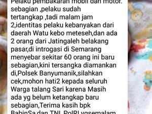 Muncul Hoax Pelaku Teror Pembakaran Mobil Tertangkap