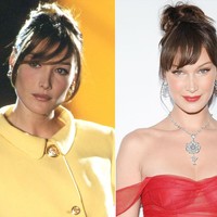 Carla Bruni berlenggang di fashion show Versace pada 1995 (kiri) dan Bella Hadid saat menghadiri Cannes Film Festival 2018 (kanan). Memiliki fitur wajah yang hampir mirip, ditambah lagi gaya rambut berponi, Carla dan Bella bak pinang dibelah dua. (Foto: Ist.)