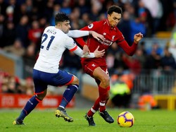 Setelah absen sebulan karena cedera lutut, Trent-Alexander Arnold akhirnya kembali bermain. Dia masuk menggantikan Gini Wijnaldum pada menit ke-75. (Phil Noble/Reuters)