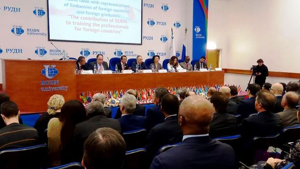 Dubes RI untuk Rusia merangkap Belarus M. Wahid Supriyadi menjadi salah satu presidium pada acara peringatan 59 tahun berdirinya RUDN University di Moskow (8/2/2019).