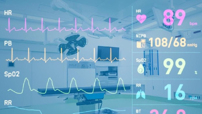 Elektrokardiogram (EKG) Beautiful Woman Athlete Runs on a Treadmill with Electrodes Attached to Her Body, Female Physician Uses Tablet Computer and Controls EKG Data Showing on Laboratory Monitors.