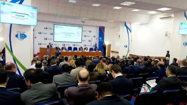 Dubes RI untuk Rusia merangkap Belarus M. Wahid Supriyadi menjadi salah satu presidium pada acara peringatan 59 tahun berdirinya RUDN University di Moskow (8/2/2019).