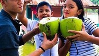 Minum dogan, tulis Alleia dalam akun Instagramnya. Kelapa muda yang manis dan sehat ini memang menyehatkan. Foto: Instagram@alleia_anata_irham