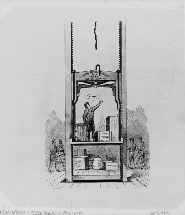 Elisha Otis yang memasang lift penumpang pertama di New York. Berdemonstrasi publik 1854, ia merancang lift yang bisa mengunci agar aman (CNN Style)