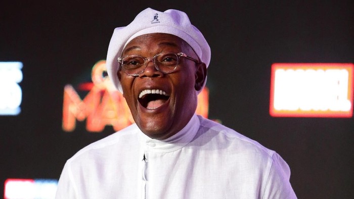 SINGAPORE - FEBRUARY 14:  (L-R) Gemma Chan, Samuel L. Jackson, Brie Larson, Anna Boden and Ryan Fleck attend the press conference for Captain Marvel at Marina Bay Sands Expo and Convention Centre on February 14, 2019 in Singapore.  (Photo by Suhaimi Abdullah/Getty Images)