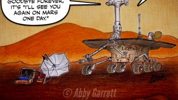 Ini bukan selama tinggal untuk selamanya. Sampai jumpa di Mars suatu hari nanti. Opppy out, tulis caption dalam kartun yang dipajang di Twitter ini. Berbagai lembaga memang ingin mewujudkan kolonisasi planet Mars. Foto: Twitter