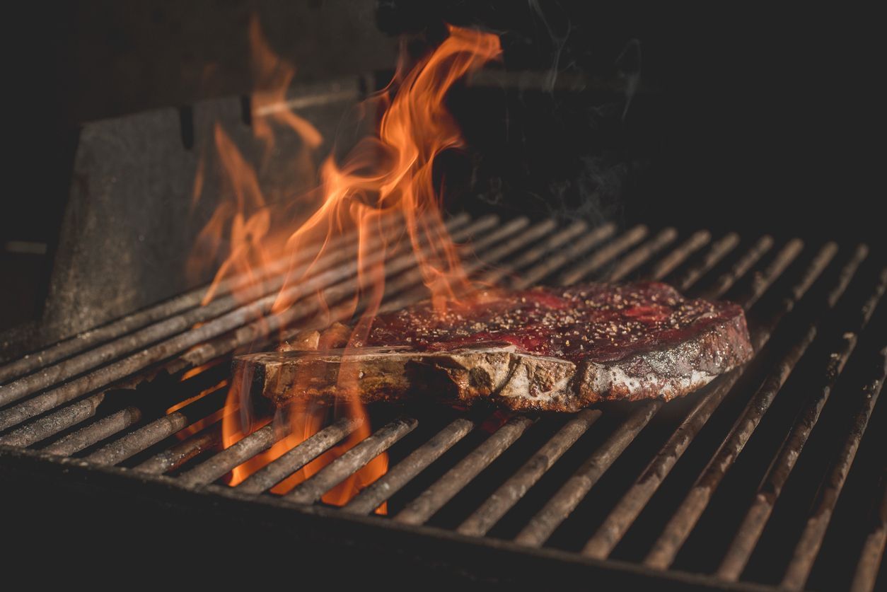 BBQ Steak on Grill Gourmet Flame Porterhouse Dry Aged
