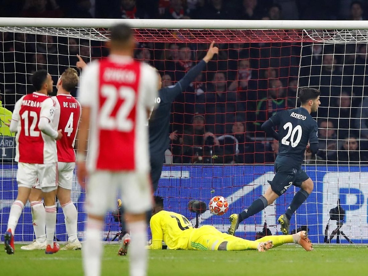 Marco Asensio merayakan gol kemenangan Real Madrid atas Ajax Amsterdam. (Foto: Wolfgang Rattay/Reuters)