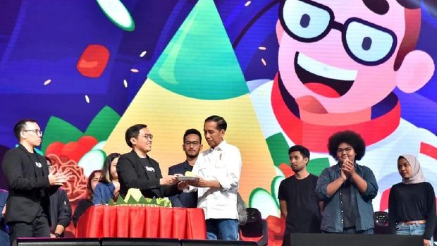 Presiden Jokowi saat menghadiri HUT Bukalapak.