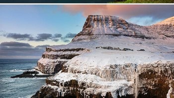 Saat musim hangat Gásadalur, Kepulauan Faroe tampak hijau dengan aliran air terjun yang jatuh ke pantai. Saat musim salju semuanya membeku. (Foto: Boredpanda)