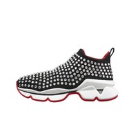 Koleksi dari Run Loubi Run termasuk Krystal Sock Donna yang dihiasi stud yang berkilauan pada bagian bodinya. Sneakers tanpa tali ini hadir dalam warna hitam dan merah. (Foto: Dok. Christian Louboutin)