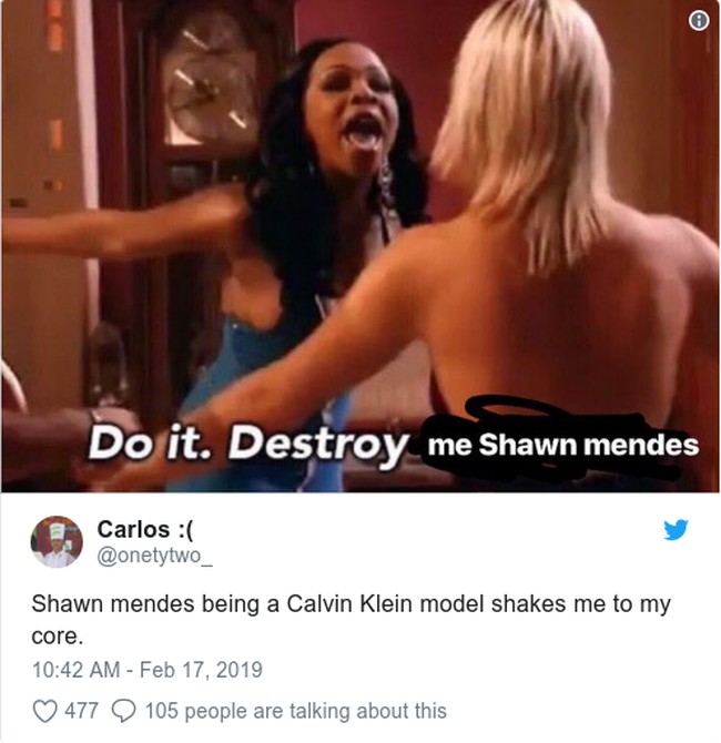 Mungkin ini isi hati banyak wanita sehabis lihat Shawn Mendes di Calvin Klein. Foto: Twitter