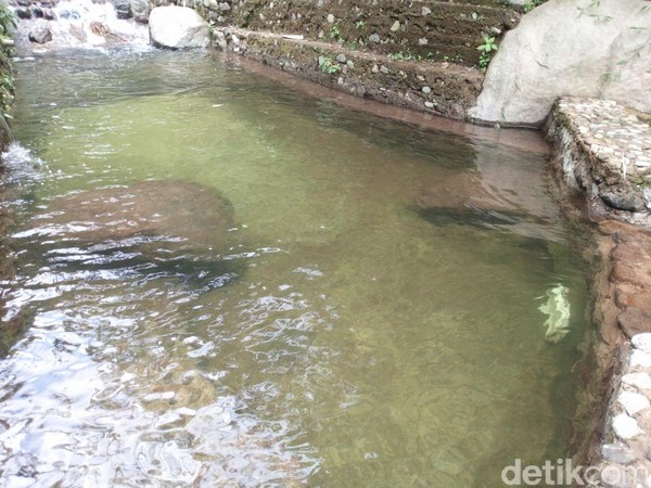 Di bawah Curug, aliran air yang terbendung, membentuk kolam di tengah-tengah sungai (Aji Kusuma/detikTravel) Â Di bawah Curug, aliran air yang terbendung, membentuk kolam di tengah-tengah sungai (Aji Kusuma/detikTravel) Â