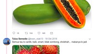Ada dua unggahan nih. Yang atas pakai buah pepaya yang bawah pakai buah rambutan. Apa coba maksudnya? Foto: @kram_otak13