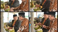 Di Tasikmalaya pun Kang Uu sempat cicip kelapa muda. Menurutnya kelapa muda terasa menyegarkan dan bisa menghilangkan racun-racun tubuh. Foto: Instagram ruzhanul