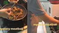 Sama seperti ibu-ibu lainnya, Veronica juga kerap memasak untuk sang anak. Lewat insta stories Nathania, Veronica pernah terpotret sedang memasak hidangan berbahan dasar bakso daging.  Foto: Instagram nata.decoco17