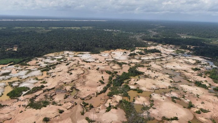 An aerial view shows a deforested area of the Amazon jungle in southeast Peru caused by illegal mining during a police operation to destroy illegal machinery and equipment used by wildcat miners in Madre de Dios, Peru, February 19, 2019. Picture taken February 19, 2019. Cristobal Bouroncle/Pool via REUTERS