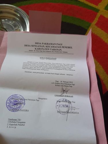 Surat penolakan kedatangan Sandiaga Uno di Desa Tabanan, Bali.