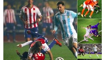 Koleksi foto yang menunjukkan kelihaian Messi memperdaya bek lawan. Foto: istimewa