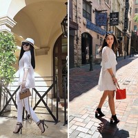 Busana bernuansa putih menjadi favorit keduanya saat berpelesiran ke luar negeri. Mana favoritmu? (Foto: Instagram)