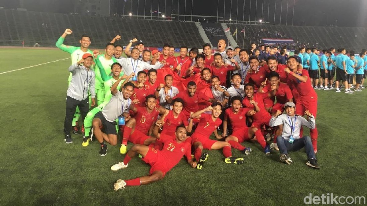 Timnas indonesia juara Piala AFF U-22 2019 usai mengalahkan Thailand 2-1 di final. (Foto: Lucas Aditya/detikSport)