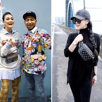 Syahrini dan Luna Maya berpose dengan fanny-pack keluaran rumah mode ternama. (Foto: Instagram)