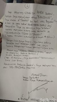 Surat Dhani untuk menhan/