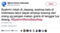 Bagi yang sering makan gratis di kondangan, ada cuitan sindiran nih. Foto: Twitter