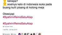 Tak bisa dipungkiri, banyak orang Indonesia terbiasa buang kulit pisang di kolong meja nih. Foto: Twitter