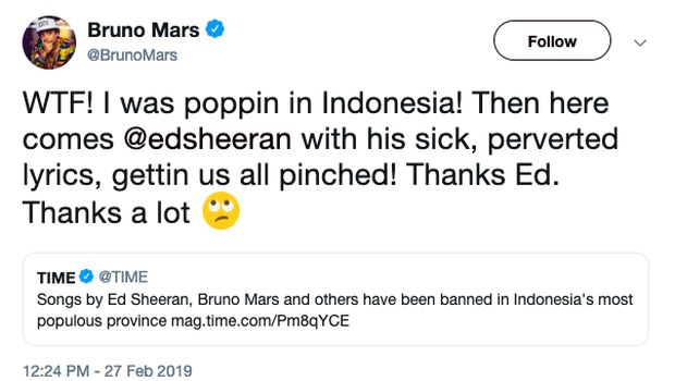 Duh, Bruno Mars Sindir Indonesia Soal Perda Musik KPID Jabar