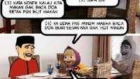 Nah kan kalau mau makan baca doa dulu. Supaya setannya nggak ikut makan. Foto: Istimewa