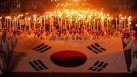 Tanggal 1 Maret menjadi salah satu hari paling bersejarah bagi warga Korea Selatan. Pada 1 Maret 1919 warga Korea bersatu untuk melawan penjajahan Jepang. Kim Hong-Ji/Reuters.