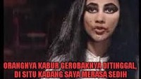 Kalau biasanya foto polisi wanita. Meme yang satu ini justru Suzanna yang merasa sedih. Manggil sate, gerobaknya ditinggal. Foto: Istimewa