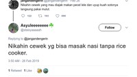 Kalau zaman sekarang cewek bisa masak nasi tanpa rice cooker artinya ia pandai. Apalagi di zaman sekarang yang semua teknologi serba canggih.  Foto: Twitter