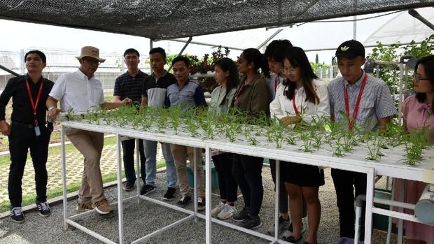 Petani muda dan peserta ASEAN Foundation mengikuti pelatihan Urban Farming di Ewindo Purwakarta. Mereka diharapkan memberikan ide baru untuk perkembangan pertanian.