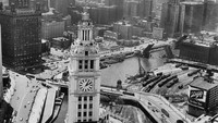 Potret kota Chicago di Amerika Serikat yang diambil sekitar tahun 1955. Three Lions/Getty Images.  