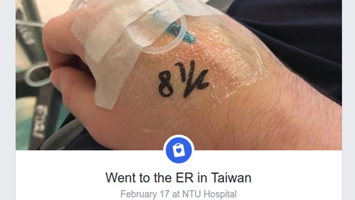 Kevin Bozeat dirawat pada Februari lalu saat bepergian ke Taiwan. (Foto: Facebook/Kevin Bozeat) Kevin Bozeat dirawat pada Februari lalu saat bepergian ke Taiwan. (Foto: Facebook/Kevin Bozeat)