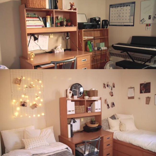 Selain memajang foto, Anda juga bisa menyiasati kamar kecil dengan memasang lampu-lampu cantik. Disarankan pula untuk memilih sprei serba putih. Keduanya akan membuat ruangan kecil lebih terang dan terkesan terbuka. Foto: Instagram/Twitter/YouTube