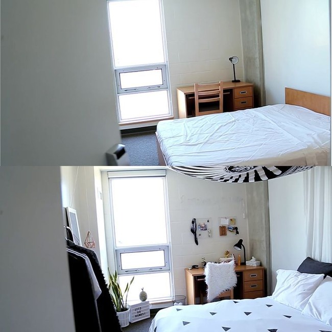 Kamar yang minimalis juga bisa disiasati dengan memilih dekorasi bernuansa netral. Namun untuk kesan yang lebih atraktif, tambahkan sedikit warna mencolok sebagai aksen. Bisa juga dengan menyelipkan tanaman untuk nuansa yang lebih segar. Foto: Instagram/Twitter/YouTube