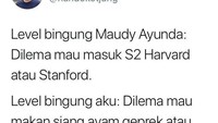 Kabar membanggakan datang dari aktris cantik dan berbakat, Maudy Ayunda. Ia baru saja mendapatkan tawaran dari universitas Harvard dan Stanford, untuk melanjutkan pendidikannya. Maudy pun dihadapi oleh dilema, banyak netizen yang merespon Maudy dengan cuitan kocak tentang hal ini. Foto: Twitter