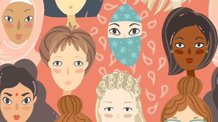 Female diverse faces of different ethnicity seamless pattern. Women empowerment movement pattern. International womenÂ´s day graphic in vector.